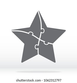 Simple icon star puzzle in gray. Simple icon star puzzle of the four elements. Flat design. Vector illustration EPS10.