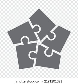Sencillo rompecabezas de estrella de icono en gris. Sencillo rompecabezas de polígono de iconos de los cinco elementos sobre fondo transparente para el diseño de su sitio web, aplicación, interfaz de usuario. EPS10.