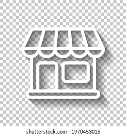 Simple icon of store, small business. White linear icon with editable stroke and shadow on transparent background