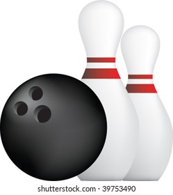 simple icon style illustration of bowling ball and pins