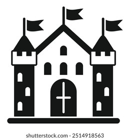 Ilustración de estilo de icono simple de un castillo con banderas ondeando, que representa la historia y la arquitectura europeas