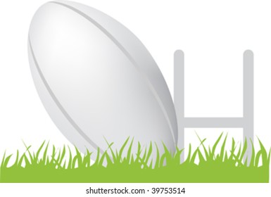 simple icon style illustration of rugby ball and posts