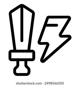 Simple icon of a sword being magically powered up with a lightning bolt