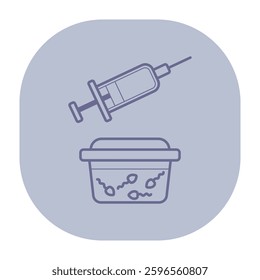 Simple icon of syringe positioned above container with biological samples, ideal for healthcare topics or discussions