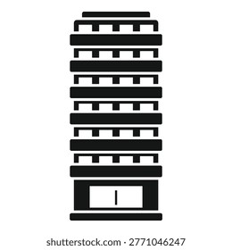 Simple icon of a tall building with many balconies reaching for the sky