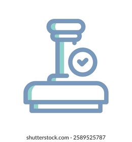 A simple icon that illustrates stamp, check mark