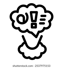 Simple icon of a thought bubble showing confusion with a question mark and an exclamation point