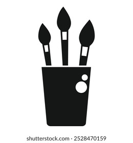 Simple icon of three paintbrushes standing in a jar, symbolizing artistic expression and creative endeavors