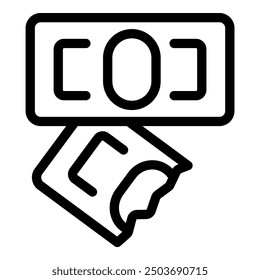 Simple icon of a ticket being purchased with cash, perfect for representing concepts of entertainment and ticketing