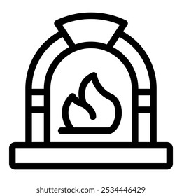 Einfache Ikone eines traditionellen Backstein Kamin mit einem Feuer brennt innen
