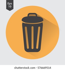 Simple Icon Of Trash Can In Circle. Flat Symbol For Webpage. Vector Illustration