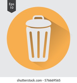 Simple Icon Of Trash Can In Circle. Flat Symbol For Webpage. Vector Illustration
