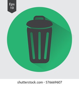 Simple Icon Of Trash Can In Circle. Flat Symbol For Webpage. Vector Illustration
