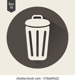 Simple Icon Of Trash Can In Circle. Flat Symbol For Webpage. Vector Illustration