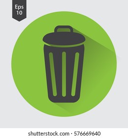 Simple Icon Of Trash Can In Circle. Flat Symbol For Webpage. Vector Illustration