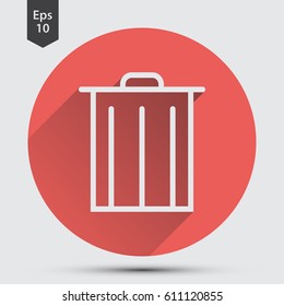Simple Icon Of Trash Can In Circle. Flat Symbol For Webpage. Vector Illustration