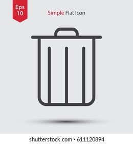 Simple Icon Of Trash Can In Circle. Flat Symbol For Webpage. Vector Illustration