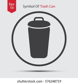 Simple Icon Of Trash Can. Flat Symbol For Webpage. Vector Illustration
