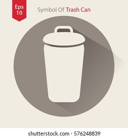 Simple Icon Of Trash Can. Flat Symbol For Webpage. Vector Illustration