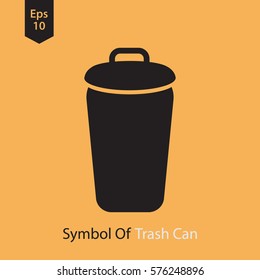 Simple Icon Of Trash Can. Flat Symbol For Webpage. Vector Illustration