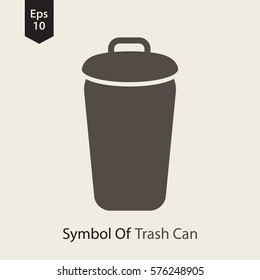Simple Icon Of Trash Can. Flat Symbol For Webpage. Vector Illustration