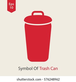 Simple Icon Of Trash Can. Flat Symbol For Webpage. Vector Illustration