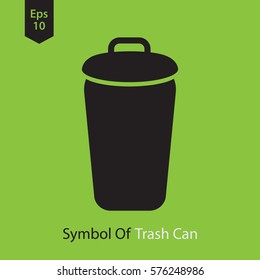 Simple Icon Of Trash Can. Flat Symbol For Webpage. Vector Illustration