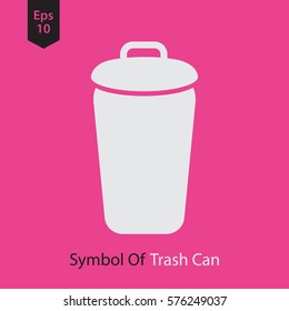 Simple Icon Of Trash Can. Flat Symbol For Webpage. Vector Illustration