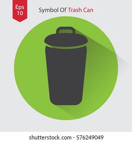 Simple Icon Of Trash Can. Flat Symbol For Webpage. Vector Illustration