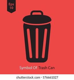Simple Icon Of Trash Can. Flat Symbol For Webpage. Vector Illustration