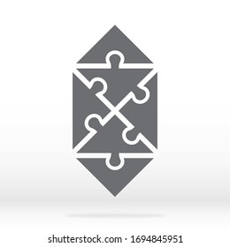 Un icono simple triplica el puzzle en gris. Sencillo puzzle de los seis elementos sobre fondo gris. Candy. Diseño plano. Imagen del vector EPS10.
