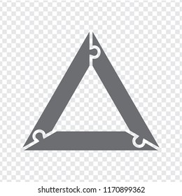 Simple icon triangle puzzle in gray. Simple icon triangle puzzle of the three elements on transparent background. Flat design. Vector illustration EPS10.