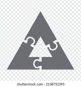 Simple icon triangle puzzle in gray. Simple icon triangle puzzle of the three elements  on transparent background.  Vector illustration EPS10.