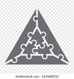 Simple icon  triangle puzzle in gray. Simple icon triangle puzzle of the six elements on transparent background.  Vector illustration EPS10. 