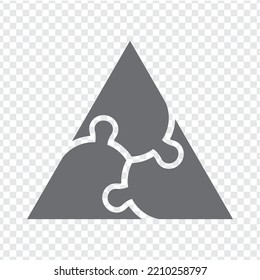 Simple icon triangle puzzle in gray. Simple icon pentagon  puzzle of the three elements  on transparent background for your web site design, app, UI. EPS10.