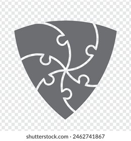 Simple icon triangle puzzle in gray. Simple icon Reuleaux triangle puzzle of the six elements  on transparent background for your web site design, app, UI. EPS10.