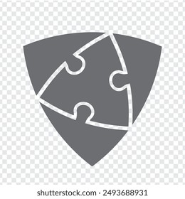 Simple icon triangle puzzle in gray. Simple icon Reuleaux triangle puzzle of the three elements and center on transparent background for your web site design, app, UI. EPS10.