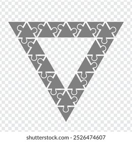 Simple icon triangle puzzle in gray. Simple icon polygonal puzzle of the twenty seven elements on transparent background.  Vector illustration EPS10. 