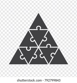Simple icon triangular puzzles in gray on transparent background. Simple icon puzzle of the nine elements. Flat design. Vector illustration EPS10.