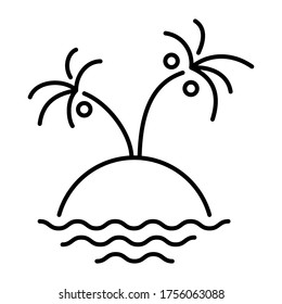Simple icon of a tropical island with palm trees. Vector illustration with editable stroke.