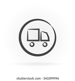 Simple icon of truck in circle with shadow.