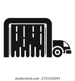 Icono simple de un camión que pasa a través de una estación de lavado automático de automóviles