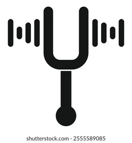 Simple icon of a tuning fork creating sound waves, representing sound, music, and frequency