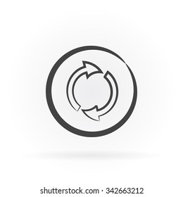 Simple icon of two arrows spinning in circle with shadow.