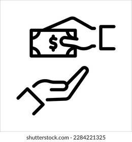 Simple icon of two hands, giving money, give money vector outline icon, vector illustration on white background