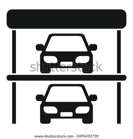 Simple icon of a two level parking garage with cars parked on each level