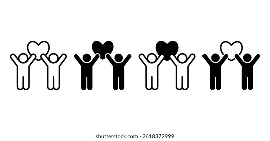 Simple Icon of Two People Sharing a Heart Symbol of Unity and Belonging Black and White Color Vector Design