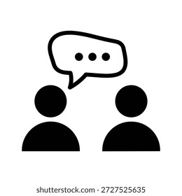 Simple icon of two people with a speech bubble above them representing conversation and dialogue