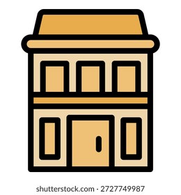 Simple icon of a two storey building with a balcony, large windows, and a central door, perfect for architectural or urban design projects