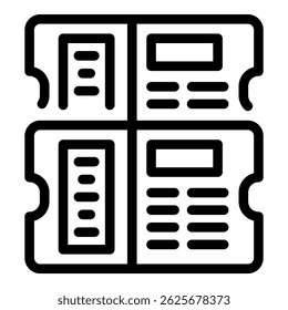 Simple icon of two tickets granting access to an event